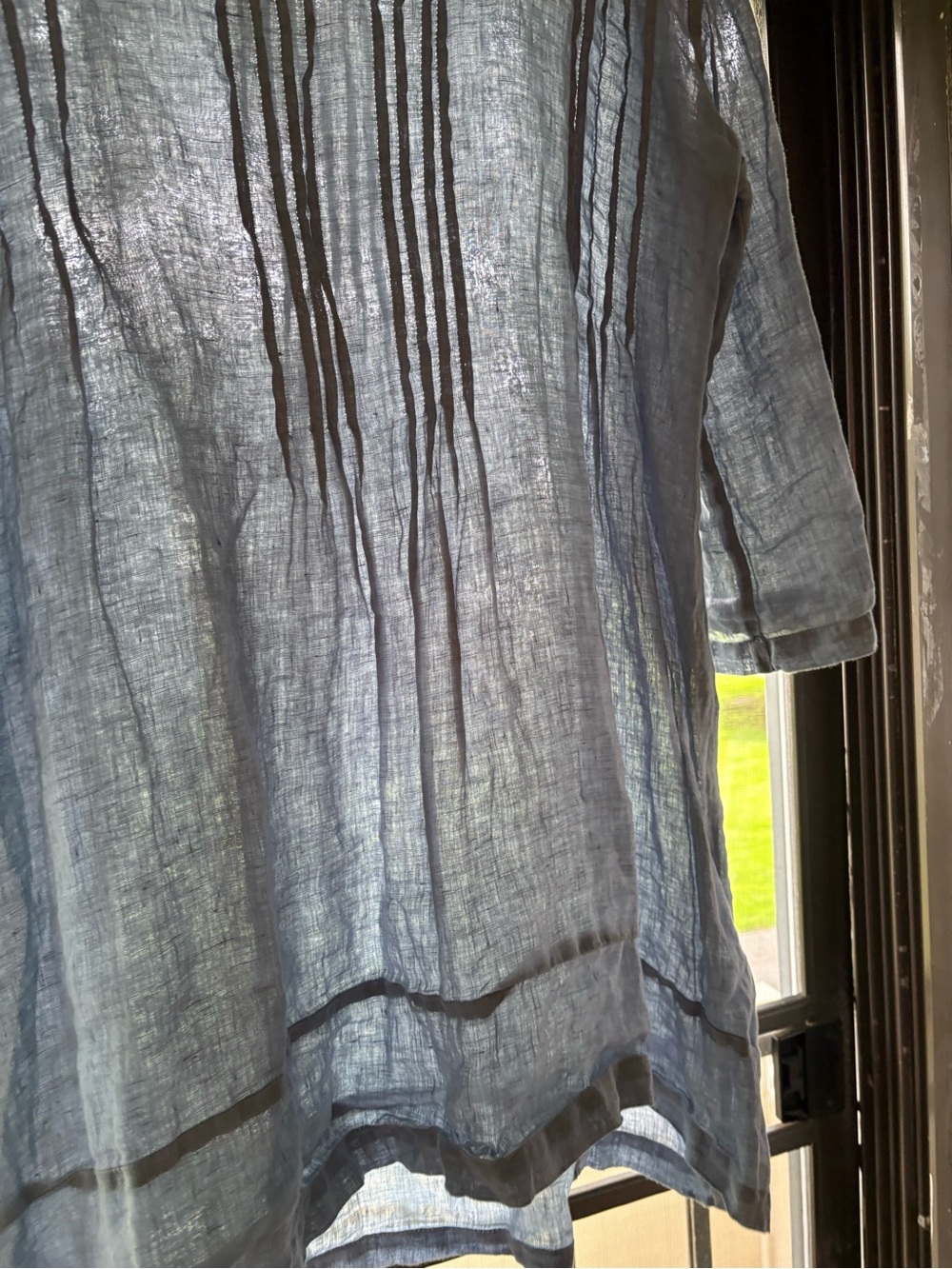 CP Shades Linen Lightweight Blue V-Neck Pintuck Tunic Top lagenlook - Picture 5 of 10